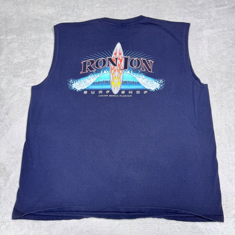 Vintage Graphic Tank Top Mens XL Ron Jon Surf Shop Blue Beach Florida Muscle Tee